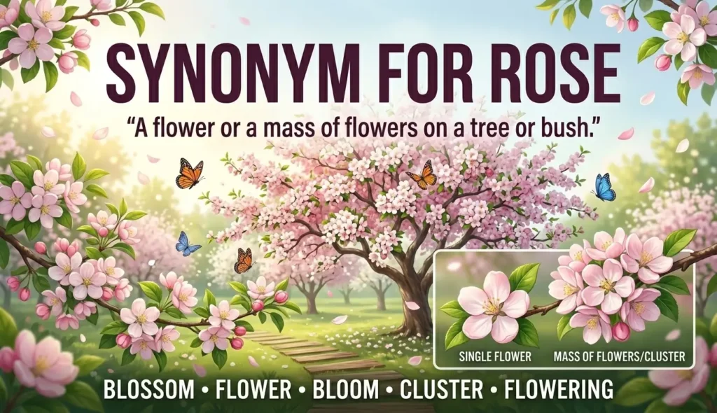 A flower or a mass of flowers on a tree or bush.