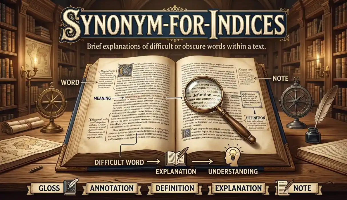 Brief explanations of difficult or obscure words within a text.