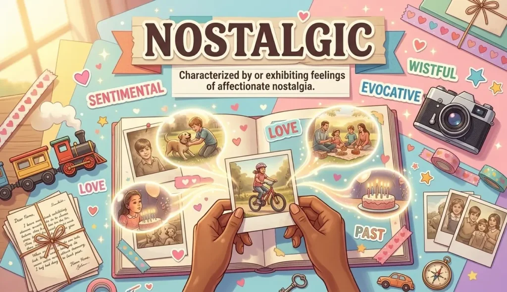 Characterized by or exhibiting feelings of affectionate nostalgia.