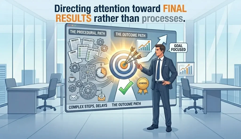 Directing attention toward final results rather than processes.