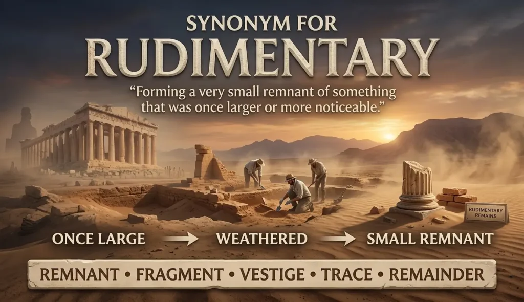 Forming a very small remnant of something that was once larger or more noticeable.