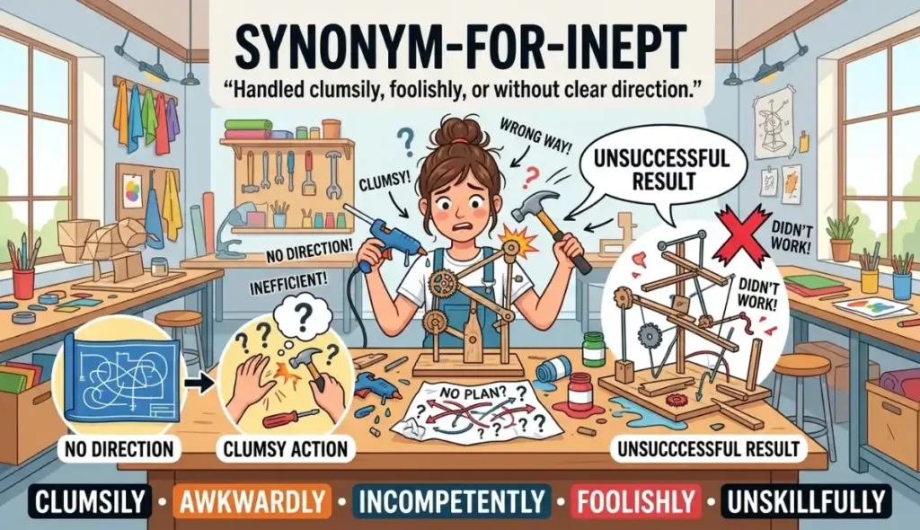 Handled clumsily, stupidly, or without direction.