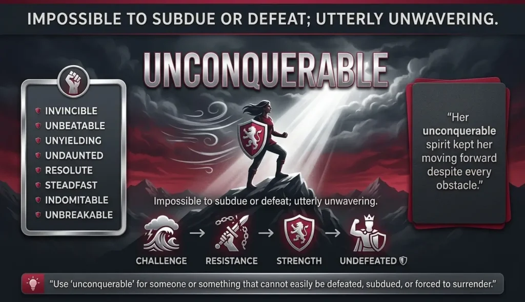 Impossible to subdue or defeat; utterly unwavering.