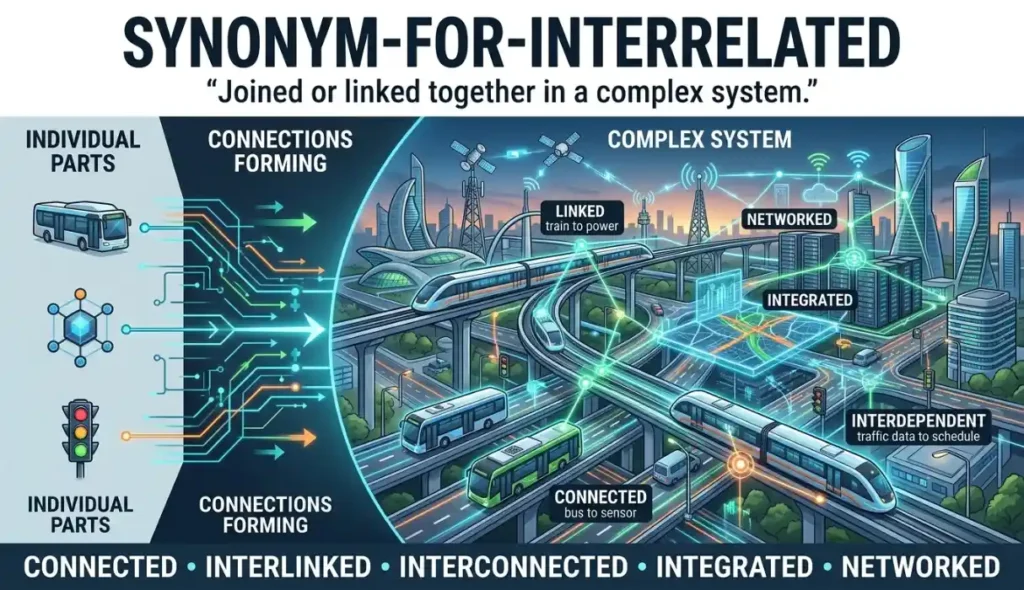 Joined or linked together in a complex system.