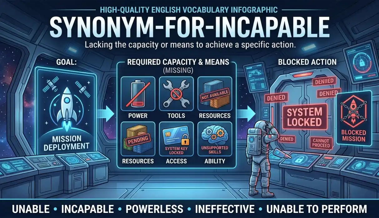 Lacking the capacity or means to achieve a specific action.