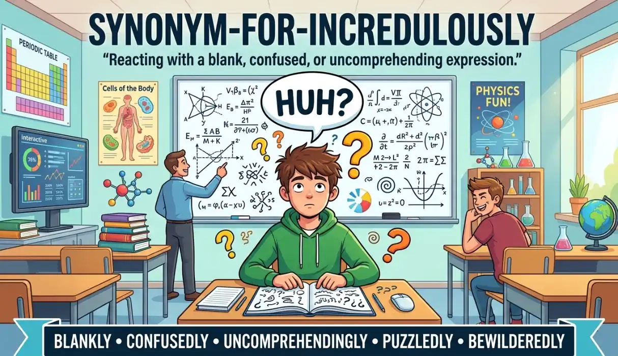 Reacting with a totally blank, uncomprehending expression.