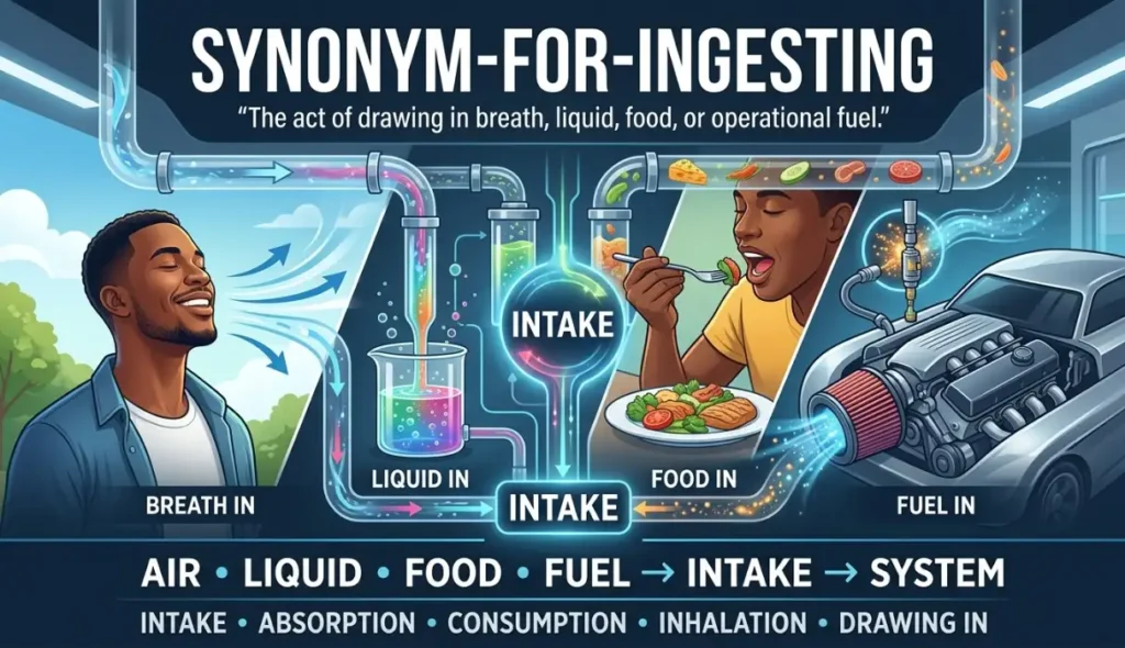 The act of drawing in breath, liquid, food, or operational fuel.