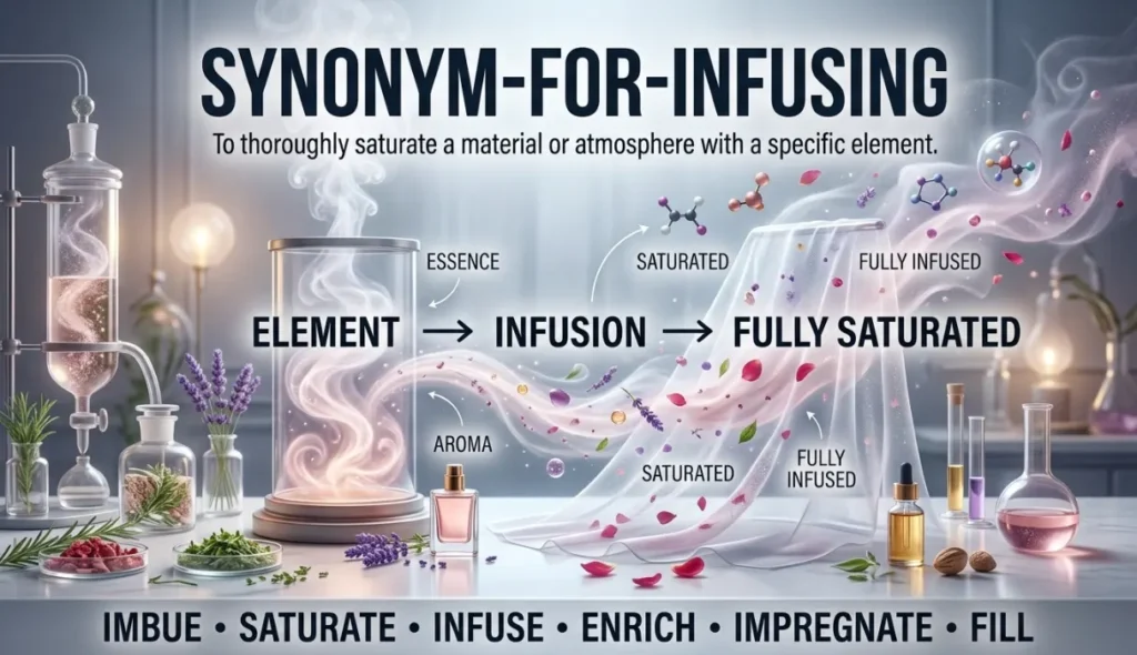 Thoroughly saturating a material or atmosphere with a specific element.