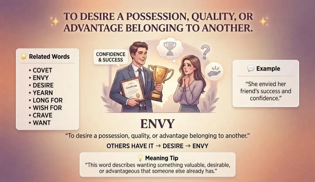 To desire a possession, quality, or advantage belonging to another.