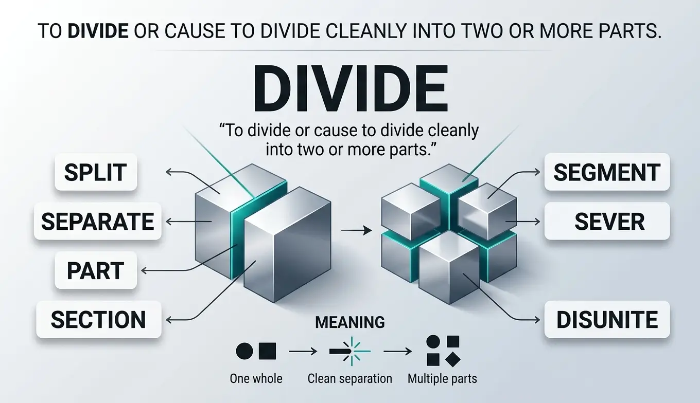To divide or cause to divide cleanly into two or more parts.
