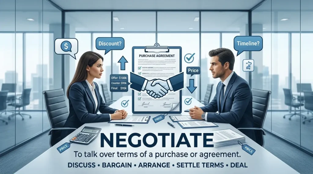 To talk over terms of a purchase or agreement.