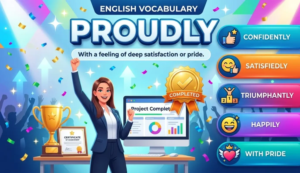 With a feeling of deep satisfaction or pride.