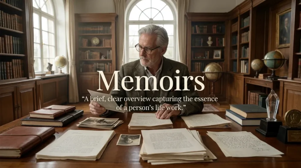 A brief, clear overview capturing the essence of a person's life work.