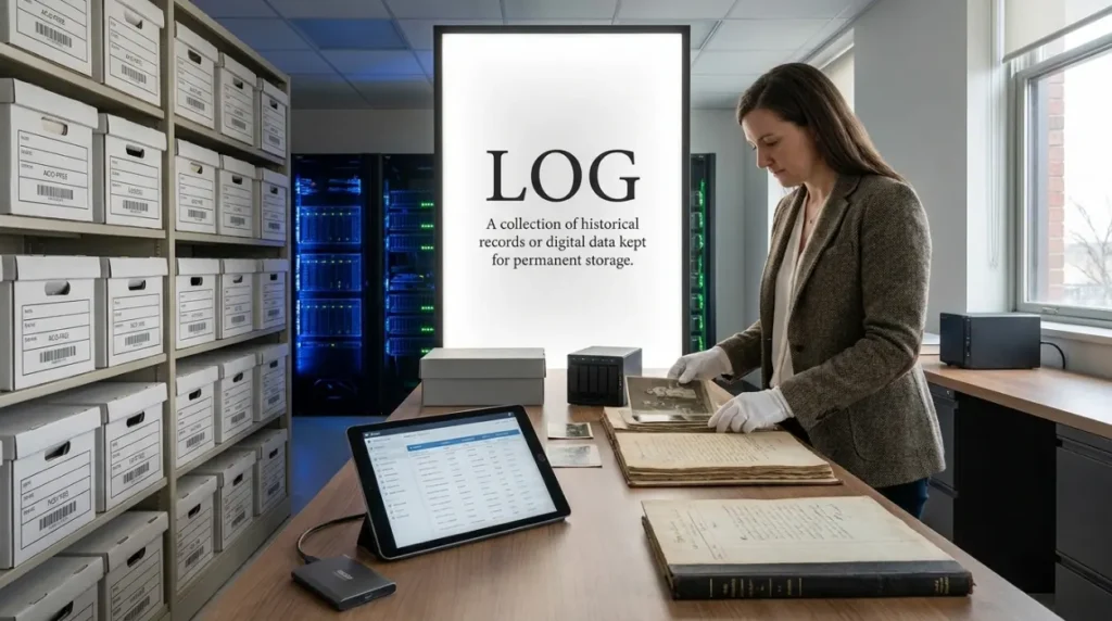 A collection of historical records or digital data kept for permanent storage.