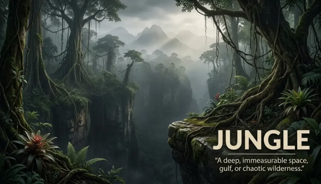 A deep, immeasurable space, gulf, or chaotic wilderness.