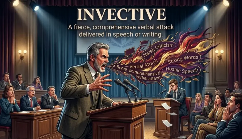 A fierce, comprehensive verbal attack delivered in speech or writing.