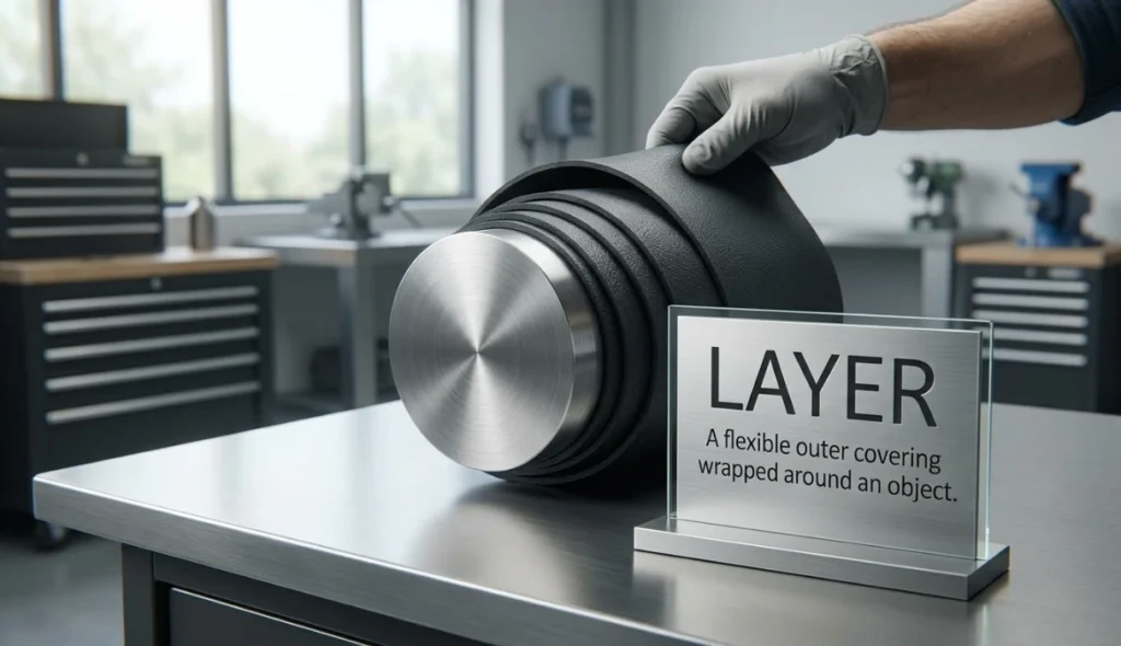 A flexible outer layer wrapped around an object.