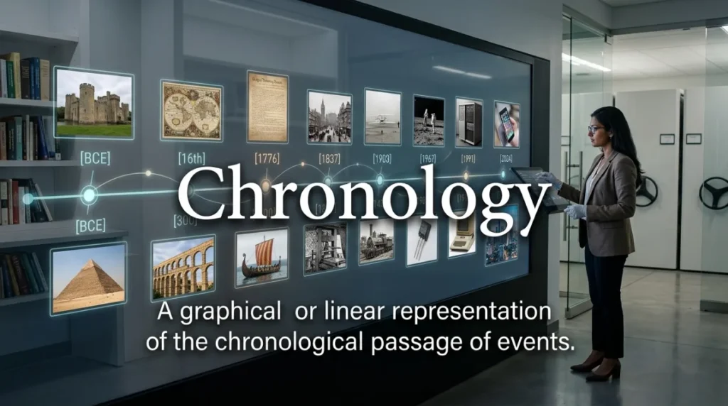 A graphical or linear representation of the chronological passage of events.