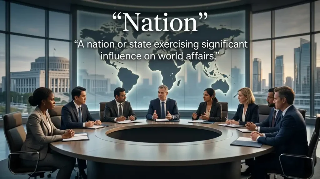 A nation or state exercising significant influence on world affairs.
