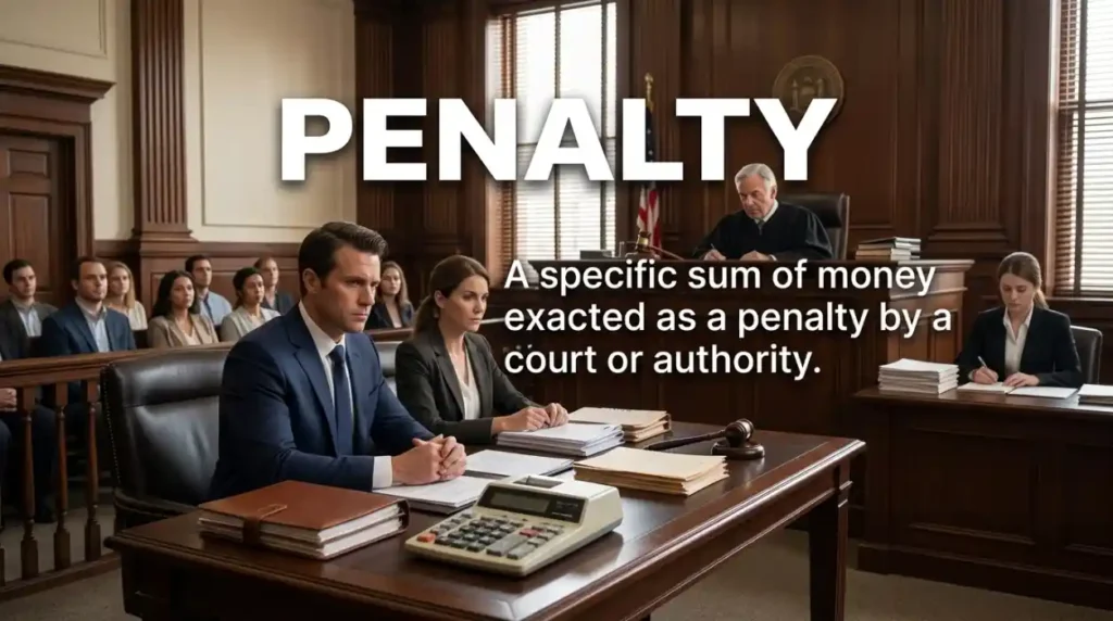 A specific sum of money exacted as a penalty by a court or authority.