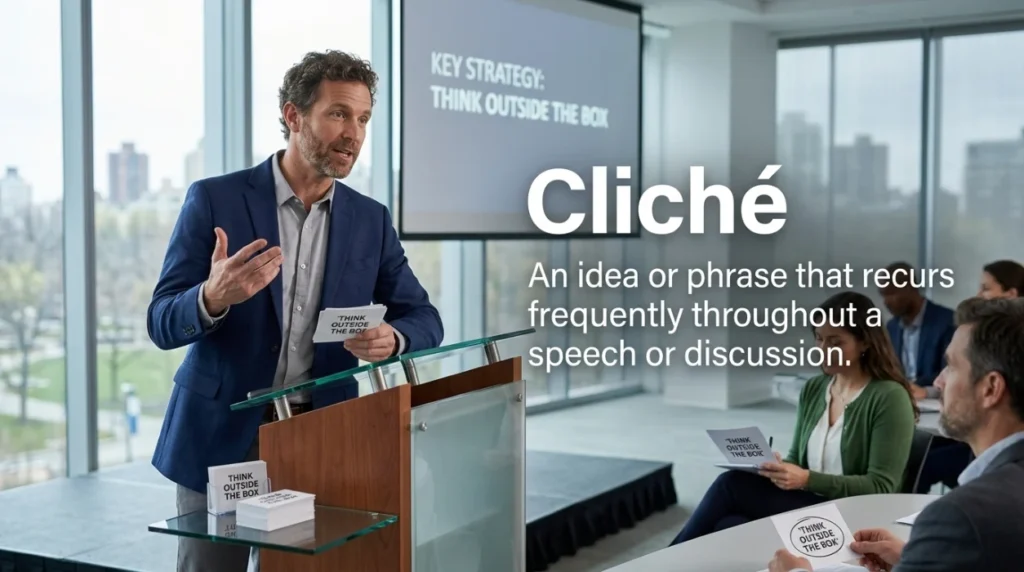 An idea or phrase that recurs frequently throughout a speech or discussion.