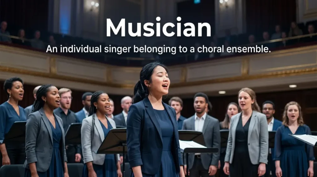 An individual singer belonging to a choral ensemble.