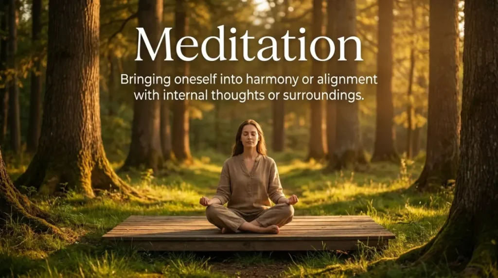 Bringing oneself into harmony or alignment with internal thoughts or surroundings.