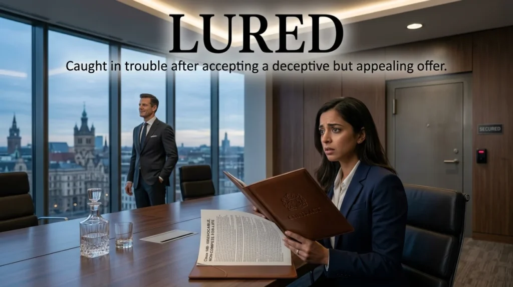 Caught in a predicament after taking a deceptive, appealing offer.