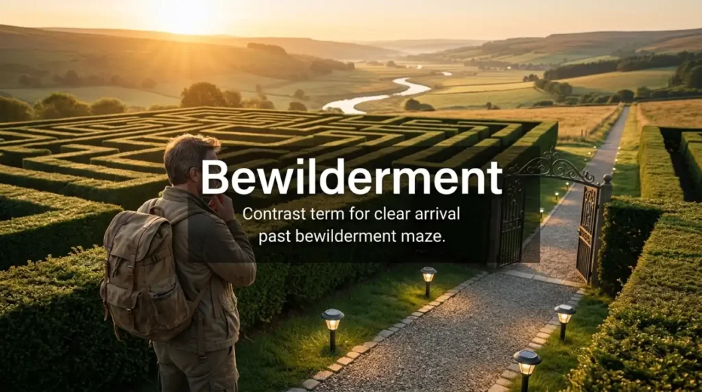 Contrast term for clear arrival past bewilderment maze.