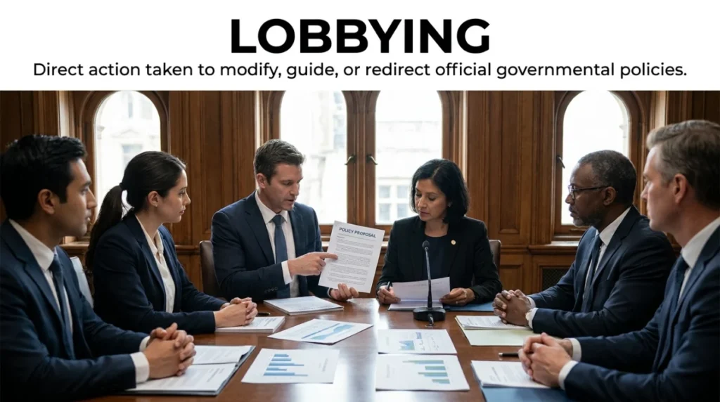 Direct action taken to modify, guide, or redirect official governmental policies.