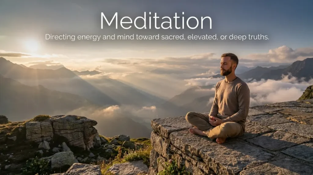 Directing energy and mind toward sacred, elevated, or deep truths.