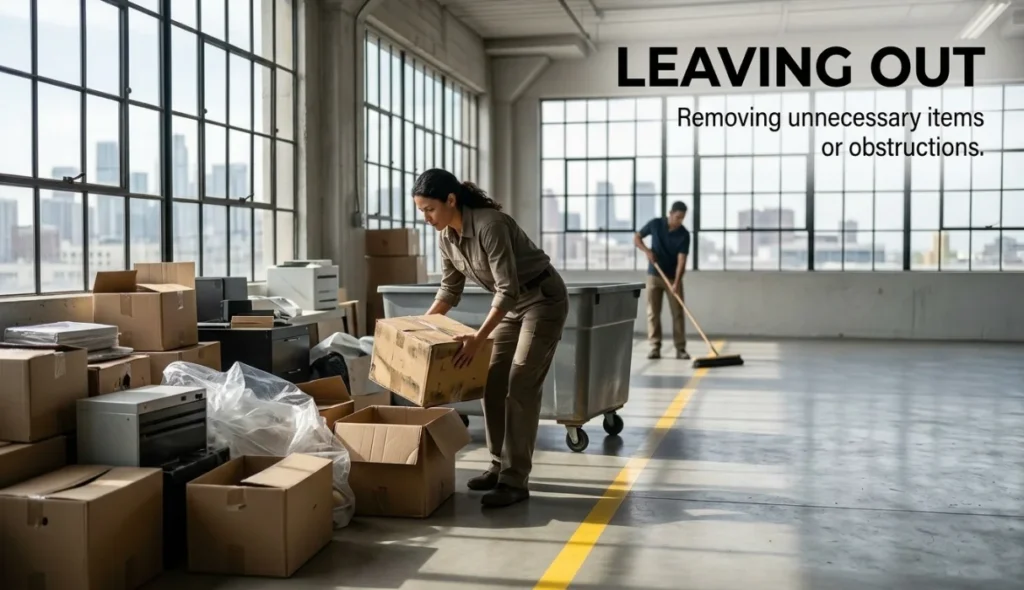 Emptying or keeping a space free from obstruction or unnecessary items.