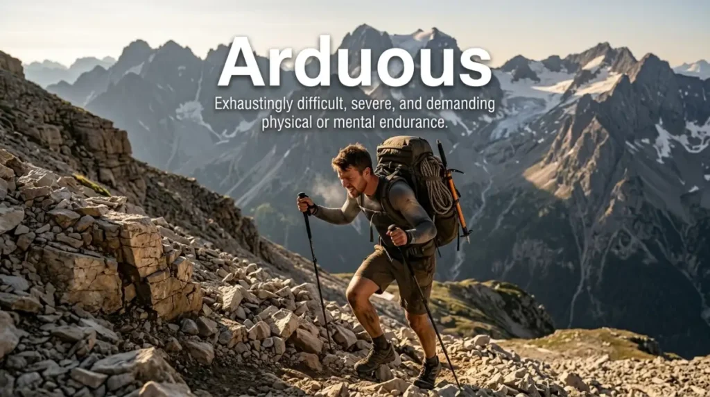 Exhaustingly difficult, severe, and demanding physical or mental endurance.