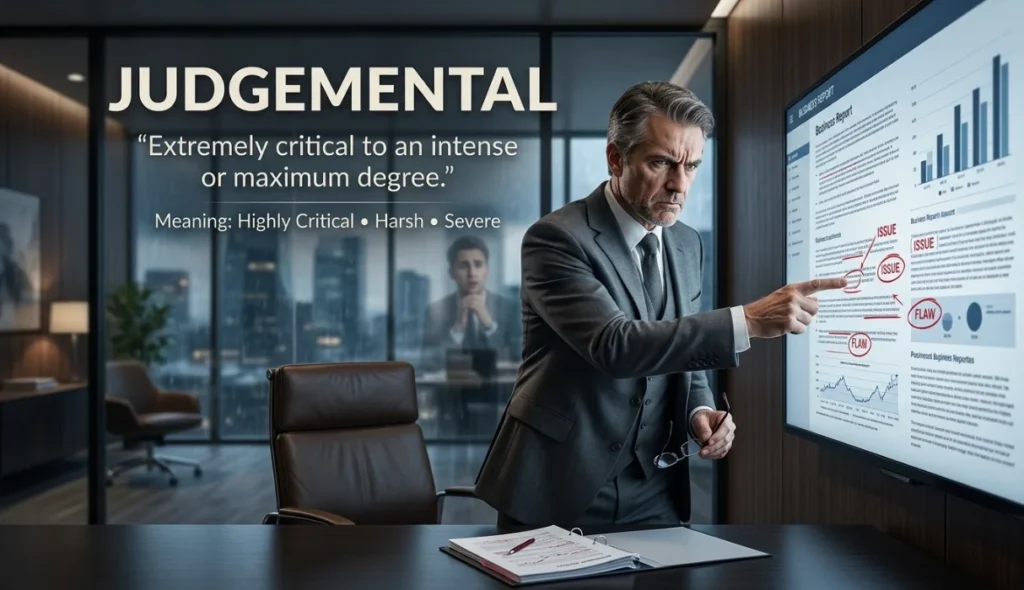 Extremely critical to an intense or maximum degree.