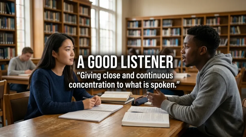 Giving close and continuous concentration to what is spoken.