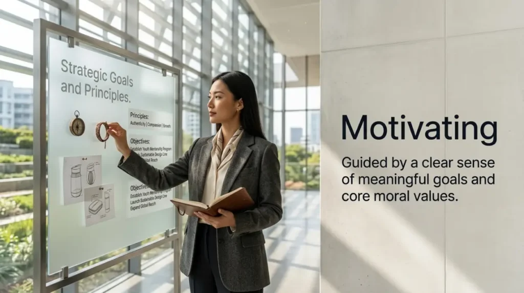 Guided by a clear sense of meaningful goals and core moral values.