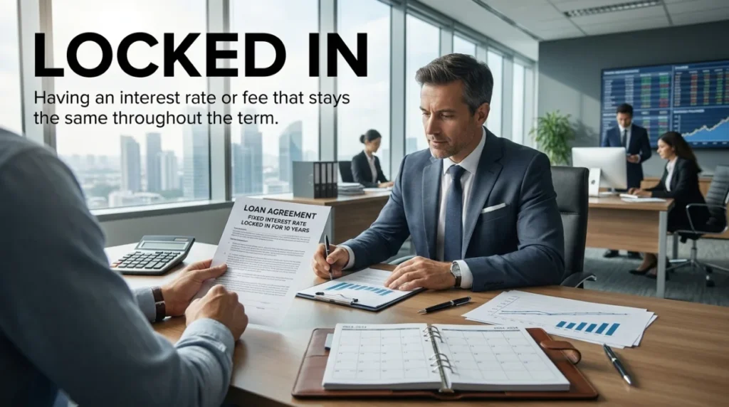 Having an interest rate or fee that stays the same throughout the term.