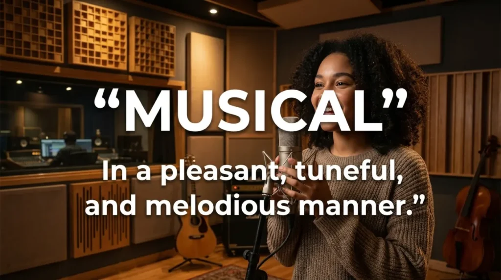 In a pleasant, tuneful, and melodious manner.