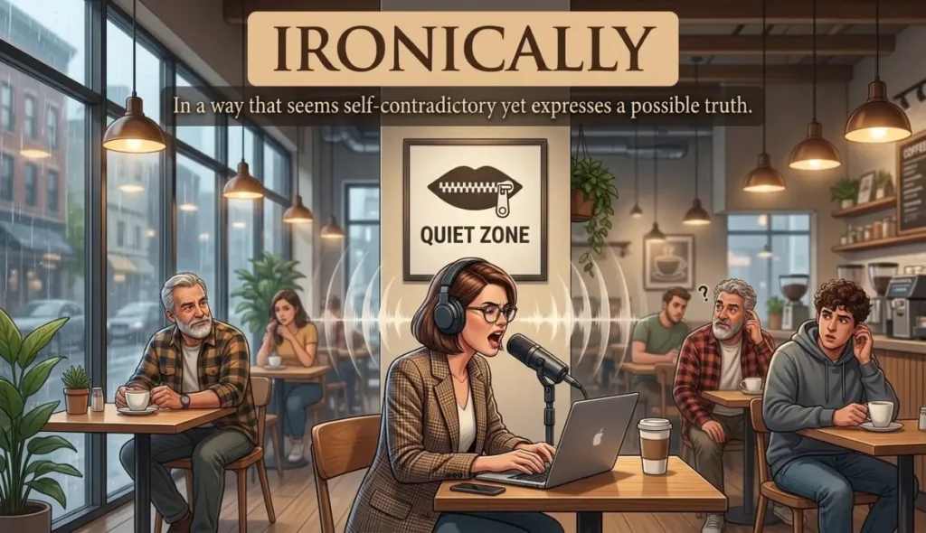 In a way that seems self-contradictory yet expresses a possible truth.