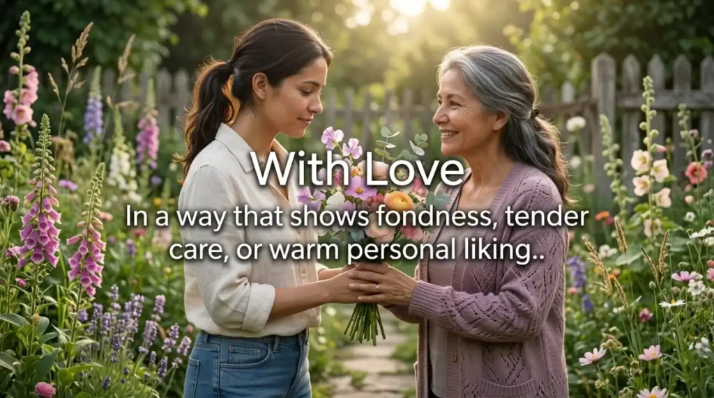 In a way that shows fondness, tender care, or warm personal liking.