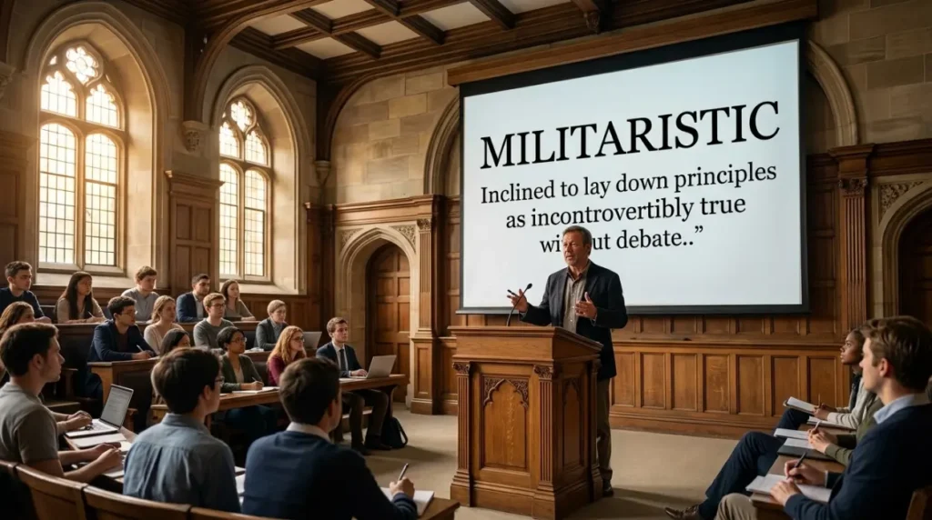 Inclined to lay down principles as incontrovertibly true without debate.