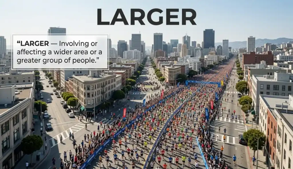 Involving or affecting a larger, wider area or group of people.
