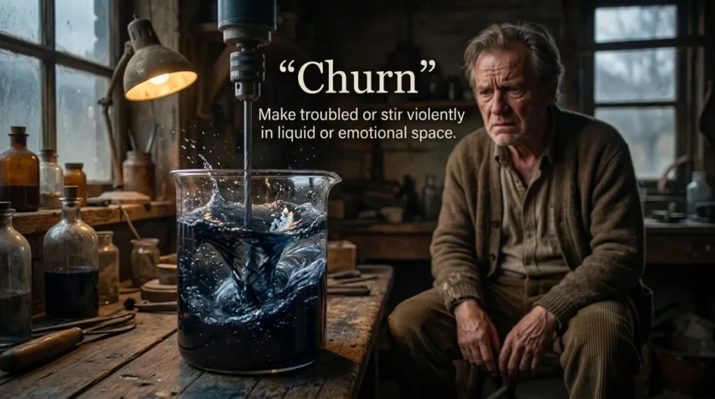 Make troubled or stir violently in liquid or emotional space.