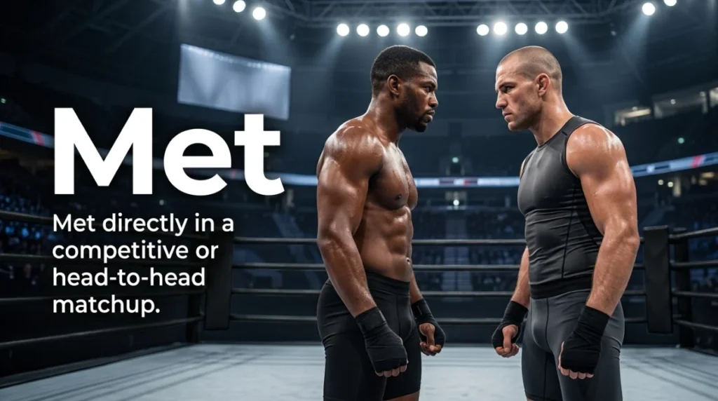Met directly in a competitive or head-to-head matchup.