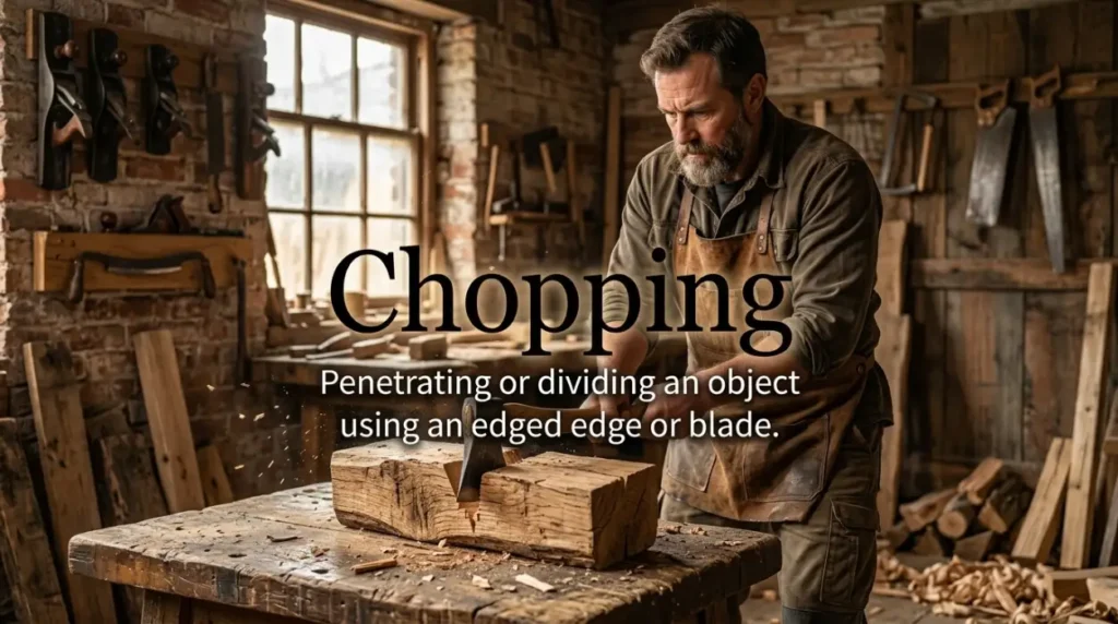 Penetrating or dividing an object using an edged edge or blade.