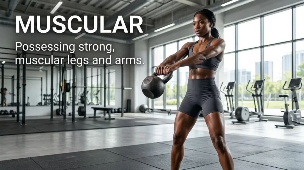 Possessing strong, muscular legs and arms.