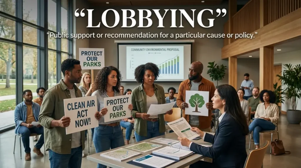 Public support for or recommendation of a particular cause or policy.