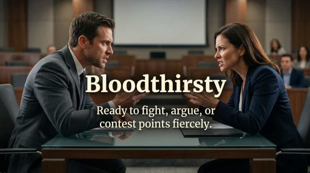 Ready to fight, argue, or contest points fiercely.