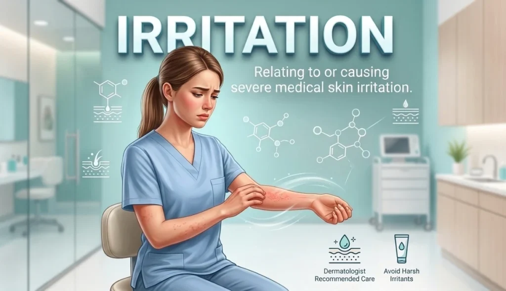 Relating to or causing severe medical skin irritation.