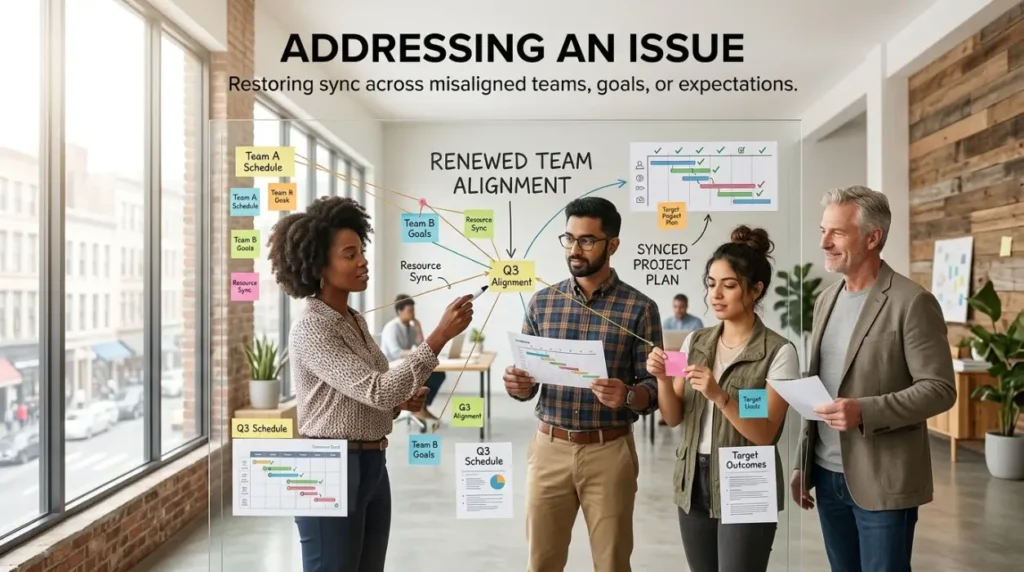 Restoring sync across misaligned teams, goals, or expectations.